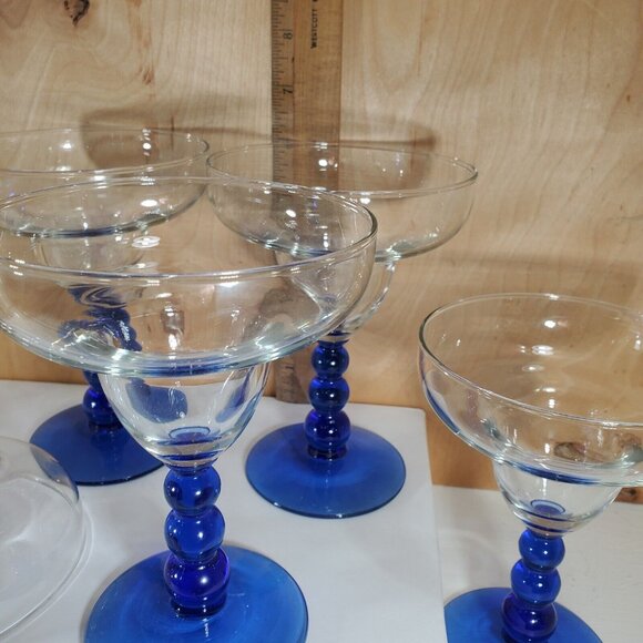 Set of 6 Libbey Glass Metropolis Blue Margarita Glasses beaded cobalt stem - Picture 8 of 11